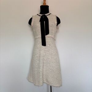 Zara Cream Tweed Dress with Black Bow Detail